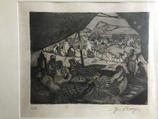 Yves BRAYER Aquatinte Orientaliste 1928 La tente de l'Emir Maroc Signée N°X/XX