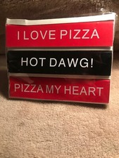 LOT OF 3 Black & Red Table Tent For food A D Fun PIZZA  + HOT DOGS  I LOVE PIZZA