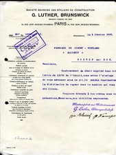ancienne facture lettre Luther Brunswick à Paris/Rostov.Ciment Portland Alliance