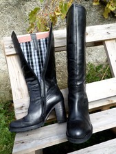 Bottes hautes Jonak T40 Tout cuir noir + Ecossais talon 10 cm hauteur 48 cm TTBE