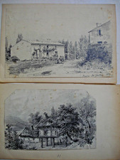 LOT DE 27 DESSINS  ANCIENS 1860 AU FUSAIN ,CRAYON- PAYSAGE DE CAMPAGNE