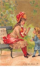 Chromos - COR13690 - Femme - Enfant - Banc - Parc - 9x6 cm environ - en l'éta