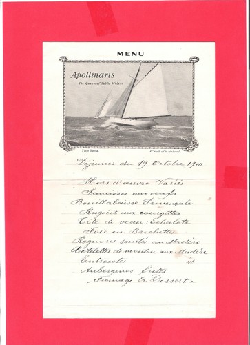 Ancien menu 1910 publicité - ancien,
