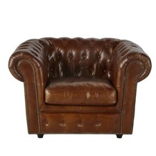 Chesterfield - joli fauteuil capitonné en cuir marron
