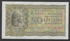 Argentine 1950-1951 billet d'occasion 50 Centavos pick 259 b Very Fine