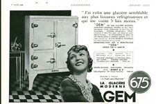 Publicité ancienne la glacière moderne Gem 1935 issue de magazine