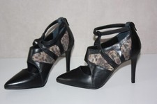 SAN MARINA Escarpins Talons Aiguilles Cuir Noir Tissu Léopard T 38 TBE