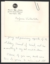 Lettre manuscrite signée par Uzi Narkiss à Albert Wohlstetter 1967