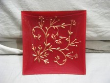 Jolie coupe vide poche en verre à fond rouge pourpre et inclusion cuivre