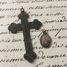 Pendentif Ancien Argent Petite Médaille Croix XIXè Charm Silver Medal Cross 19C