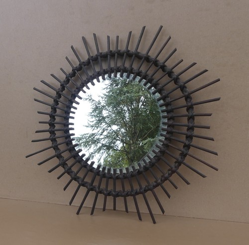 Miroir soleil rotin - , rond