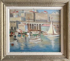 Tableau Orientaliste HSP "Port d'Alger" Marine circa 1950
