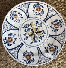 Grand Plat Faïence De Delft Polychrome 18 Eme 34 Cm Dutch Plate Rouen ?