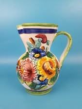 Cruche pichet ancienne italienne en céramique déco fleurs avec anse Italie