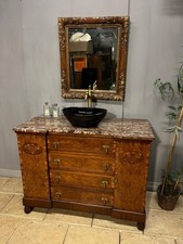 MEUBLE DE TOILETTE ANCIEN avec vasque et robinetterie / marbre salle de bains