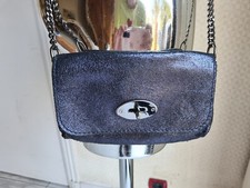 Petit Sac à main pochette Bandoulière cuir bleu métallisé croisé cross body