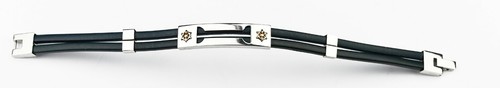 Bracelet acier cuir bleu - acier,