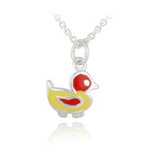 925 Argent Jaune & Rouge Émail Canard Filles Collier