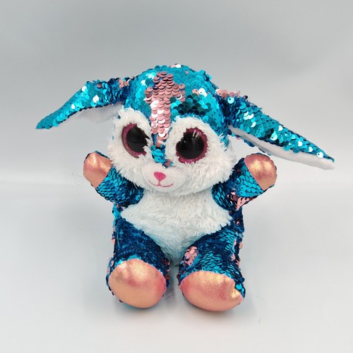 Peluche lapin bleu rose blanc