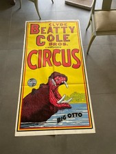 Affiche cirque 206x107 cm , original circus poster Clyde Beatty Coles Bros 1950