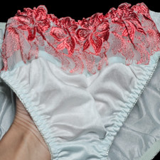 Culotte vintage nylon soyeux vert glace rose sissy dentelle slip taille 7-8 h...