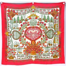 Foulard Hermès Carré 90 découpage rouge beige vert état authentique AA