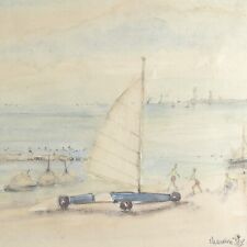 Aquarelle sur Papier Le char à voile Germaine Chardon Fille de Paul Gauguin