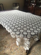FINE ANTIQUE VINTAGE COVERLET CROCHET LACE BED COVER  HANDMADE TABLECLOTH