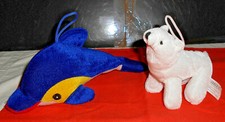 lot de 2 peluches a suspendre - Dauphin bleu marine + Ours blanc polaire