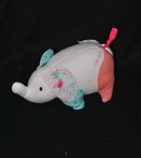 Peluche doudou éléphant KENZO blanc rose bleu imprimé 18 cm de long TTBE