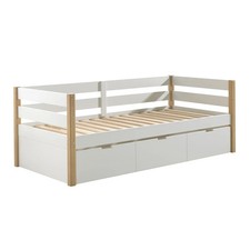 OLAF - Lit Gigogne 90x200cm Blanc et Bois