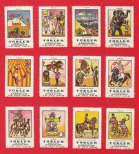 POSTER STAMPS CIRCUS BELLMEN CLOWN ROPE DANCER ACROBATS DOG RIDDING MONKEY RARE!