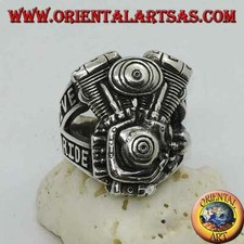 Bague en Argent 925‰ Moteur Harley Davidson Live To Ride