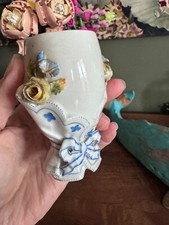 Ancien vase de mariée Porcelaine  décor floral peint main - XIXème
