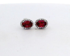 Neuf 14k or Blanc 1.40ct Ovale Rubis & .15ct Diamant Halo Boucles D'Oreilles