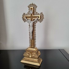 Grande Croix XIXè Crucifix en Bois Doré 19thC Gilded Wood Christ