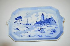 -JOLI ANCIEN PLATEAU PORCELAINE KG LUNEVILLE PAYSAGE Animé BRETON PHARE BATEAU