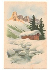S.Bonelli Paysage De Montagne Neige Cabane Refuge Rivière Carte Postale Noël