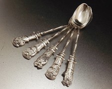 5 CUILLERES A MOKA EXPRESSO EN ARGENT MASSIF INDOCHINE VERS 1950