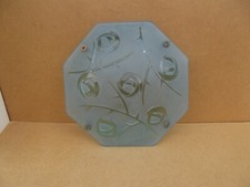 ancien plafonnier lustre bleu signé Degué art déco verre dépoli fleurs abstraite