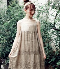 Robe tunique lin - , brodée