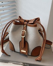 Sac Seau À Bandoulière Marron Brun Blanc En Coton Cordon Sac Ajustable Neuf Mode