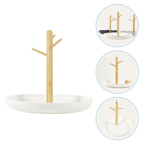 White bamboo necklace holder - white,