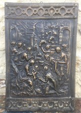 magnifique Ancien Bas relief patiné en plâtre scène religieuse 36 X 23,5 CM