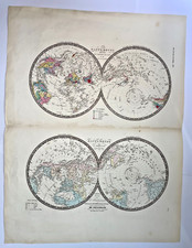 WORLD MAP POLAR PROJECTIONS BRUE c. 1860 LARGE ANTIQUE MAP 19TH CENTURY