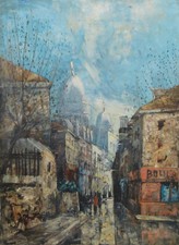 Vintage French Oil Painting, Sacré-Cœur Basilica, Church, Montmartre, Paris