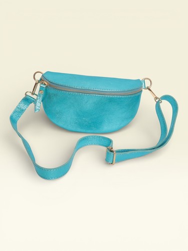 Sac banane cuir bleu femme - banane,