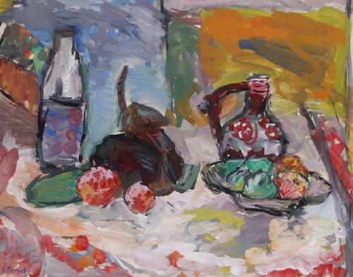 Vintage gouache painting still