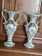 Belle Paire De Vases Vieux Rouen 19éme Env 30 Cm.