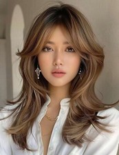 Perruque Synthétique Brune Femme Courte Lisse Frange 45cm +4 Bonnet